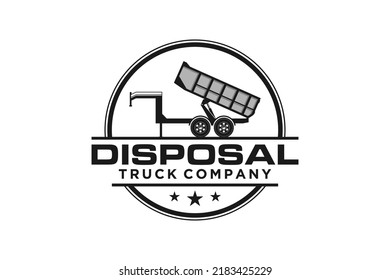 Disposal truck company logo design dump truck icon junk removal industry illustration symbol silhouette element