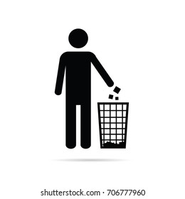 dispose trash icon with man art illustration