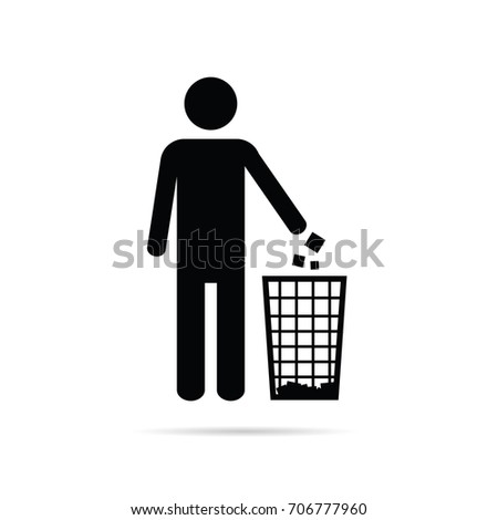 dispose trash icon with man art illustration