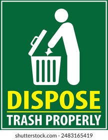 Dispose trash properly keep area clean warning notice vector