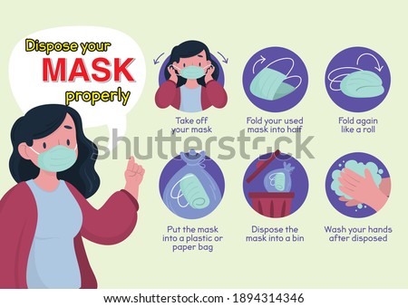 Dispose of your mask properly. Take to protect yourself Measures and Precautions. Vector illustrator template Vector illustrator templates