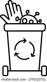 Disposing coronavirus infected ppe concept, Victory Over Coronavirus Vector Icon Design, personal protective equipment should be cut or damaged before thrown into trash on white background