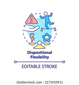 Dispositional flexibility concept icon. Optimism and realism. Leader flexibility type abstract idea thin line illustration. Isolated outline drawing. Editable stroke. Arial, Myriad Pro-Bold fonts used