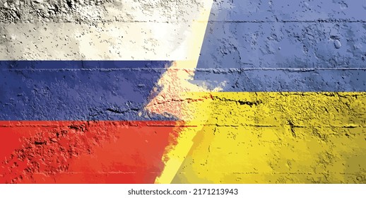 Dispute between Russia and Ukraine. Tensions between Russia and Ukraine. Russian and Ukranian flag facing each other