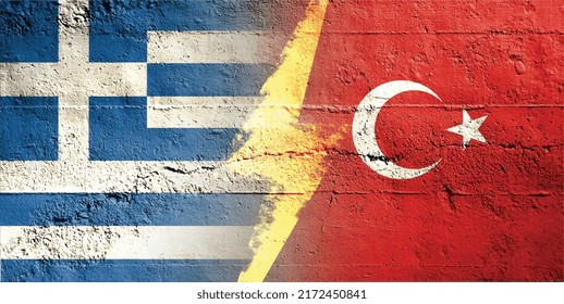 Disputa entre Turquía y Grecia. Tensiones entre Turquía y Grecia. Bandera turca y griega frente a frente