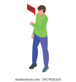 Icono de comentario de disputa vector isométrico. La persona trabaja con ira. Diseño del niño