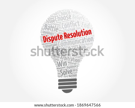 Dispute Resolution light bulb word cloud collage, concept background