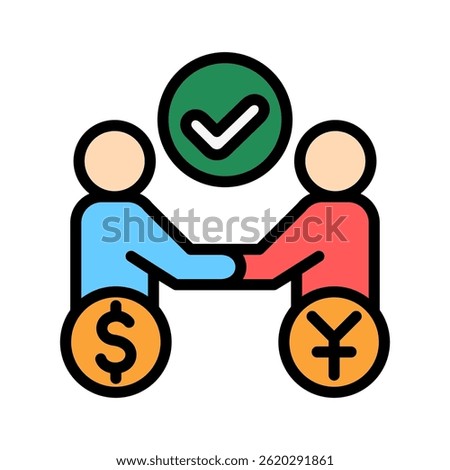 Dispute Resolution mini illustration colored outline icon, use for trade wars, economy, business, finance, economic competition, UI, UX kit, app and web development, digital or print.
