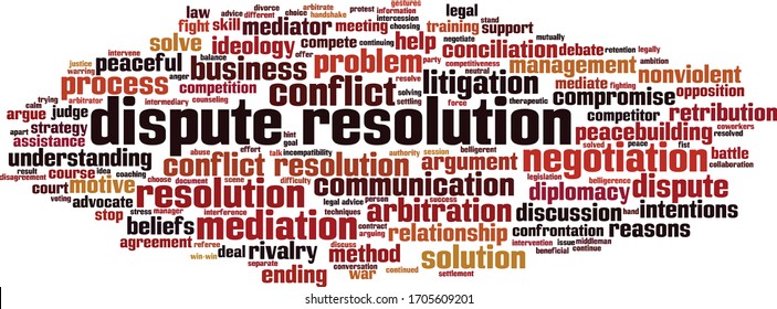 Dispute resolution word cloud concept. Collage made of words about dispute resolution. Vector illustration 