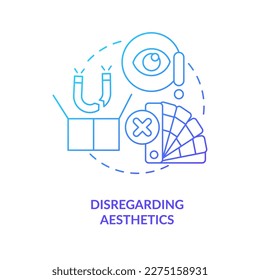 Disregarding aesthetics blue gradient concept icon. Frequent brand mistake to avoid. Finding new clients abstract idea thin line illustration. Isolated outline drawing. Myriad Pro-Bold font used