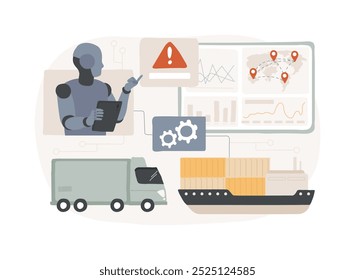 Previsão de interrupções com a ilustração vetorial do conceito abstrato do AI. Gerenciamento da cadeia de fornecimento. Preveja possíveis desastres naturais ou problemas de transporte com a tecnologia de IA. metáfora abstrata.