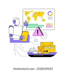 Previsão de interrupções com a ilustração vetorial do conceito abstrato do AI. Gerenciamento da cadeia de fornecimento. Preveja possíveis desastres naturais ou problemas de transporte com a tecnologia de IA. metáfora abstrata.