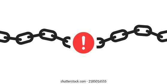 disruption icon with long black broken chain. flat simple trend modern supply damage design web logo element isolated on white. concept of lost control sign or system vulnerability or security risk