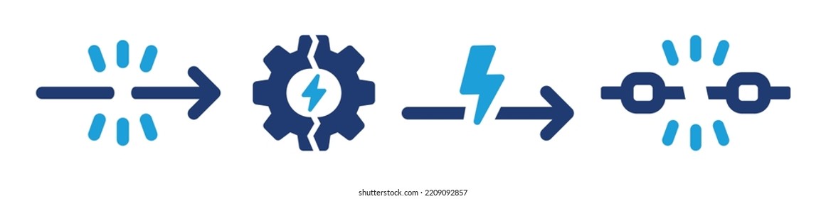 Disruption icon set. Broken chain, technical problem icon. Vector illustration.