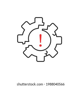 disruption icon with thin line broken gear wheel. concept of breaking detail or poor work of the mechanism. flat stroke linear style trend modern logotype graphic design web element isolated on white