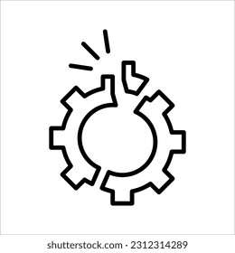 disruption icon with thin line broken gear wheel. concept of breaking detail or poor work of the mechanism. vector illustration on white background