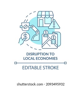 Disruption to local economies blue concept icon. Automation disadvantages abstract idea thin line illustration. Isolated outline drawing. Editable stroke. Roboto-Medium, Myriad Pro-Bold fonts used