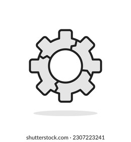 disruption process icon with broken gear with crack. concept of unproductive implementation pictogram. flat linear trend modern gearwheel logotype graphic stroke design web element isolated on white