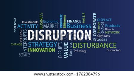 Disruption  Word Cloud on a Blue Background