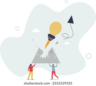 Disruptive innovation with breakthrough change effect .Effective, fast and powerful product with creative project launch .flat characters.