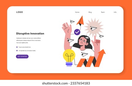Disruptive innovation web banner or landing page. Revolutionary idea or startup changing the industry. Technological breakthrough. Development of a new productional methodics. Flat vector illustration
