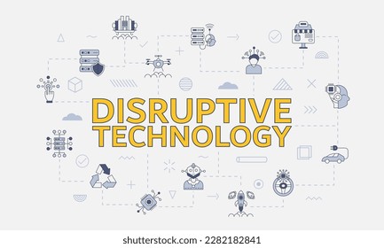unterbrechungsfreies Technologiekonzept mit Symbolsatz mit großem Wort oder Text im Zentrum