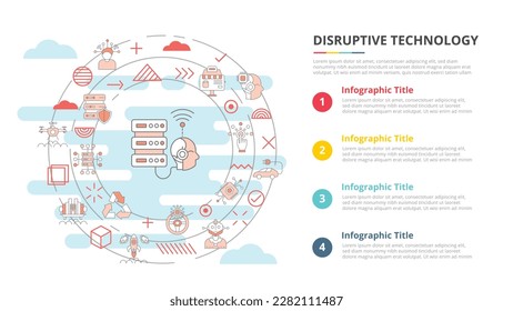 concepto de tecnología disruptiva para banner de plantilla de infografía con información de lista de cuatro puntos
