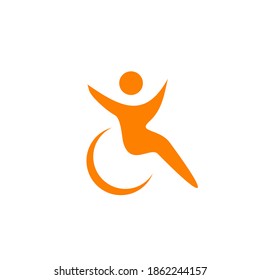 Dissability care logo design with people on wheel chair vector template