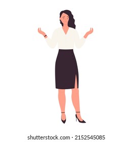 Dissapointed Businesswoman With Raised Hands. Frustrated Office Worker Vector Illustration