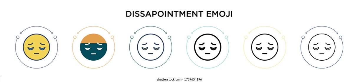 Dissapointment emoji icon in filled, thin line, outline and stroke style. Vector illustration of two colored and black dissapointment emoji vector icons designs can be used for mobile, ui, web