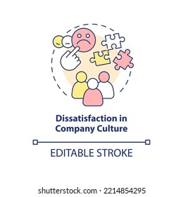 Dissatisfaction In Company Culture Concept Icon. Negative Workplace Environment Abstract Idea Thin Line Illustration. Isolated Outline Drawing. Editable Stroke. Arial, Myriad Pro-Bold Fonts Used