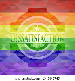 Dissatisfaction emblem on mosaic background with the colors of the LGBT flag