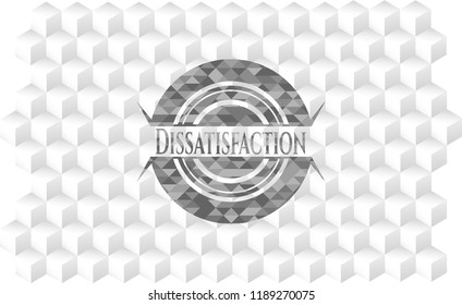 Dissatisfaction retro style grey emblem with geometric cube white background