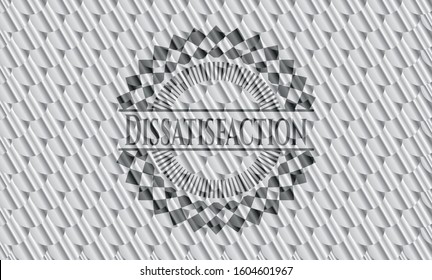 Dissatisfaction silver shiny emblem. Scales pattern. Vector Illustration. Detailed.