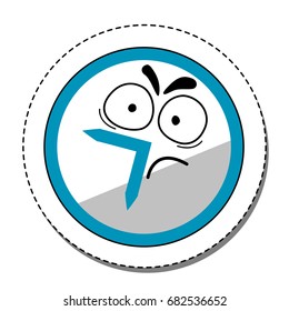 Dissatisfied Cartoon Clock Sticker. Office and School Supplies Vector Illustration.
