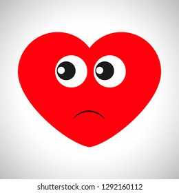 Dissatisfied cartoon heart with a look to the side. Symbol of Love. Vector illustration