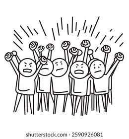 dissatisfied crowd, rally, strike. vector illustration in doodle style