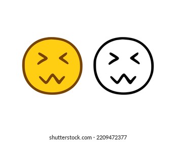 Dissatisfied emoticon in doodle style isolated on white background