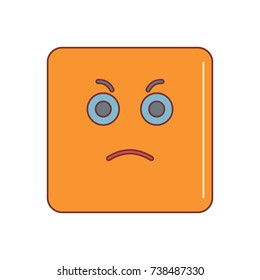 Dissatisfied emoticon face cartoon icon vector illustration for design and web isolated on white background. Vector emoticon. Orange emoticon face.