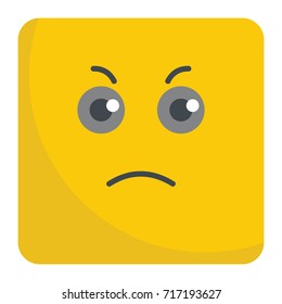 Dissatisfied emoticon face flat icon vector illustration for design and web isolated on white background. Vector emoticon. Yellow emoticon face.
