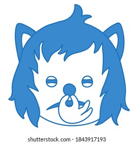 dissatisfied emoticon pinches his nose in disgust because something smells bad, simplistic facial expression vector illustration, wolf cartoon character, hand drawn linear icon