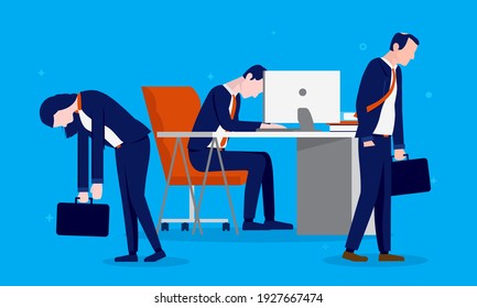 Dissatisfied employees - Unhappy business workers people with fatigue in work place. Vector illustration