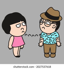 Dissatisfied Girl is Throwing Sad Or Downturned Mouth Towards Boy's Chest. Fighting Couple Concept Card Character illustration