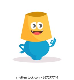 Dissatisfied lamp. Vector. Cartoon. Isolated art on white background. Flat