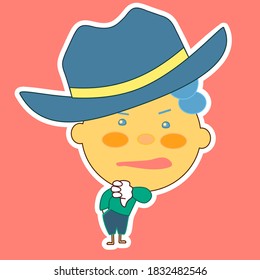 dissatisfied man with frowned face that is giving a thumbs down with almost open palm and lowered big finger on left hand, unsatisfied boy throws a dis or dislike, primitive vector art