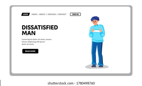 Vector De Emoción De Cara De Hombre Amarrado Descontento. Hombre Insatisfecho Que Se Enfadó Y Triste. Personaje Jóven Facial Y Gesto De Mano Desagradable Expresión Web Ilustración De Dibujo Plano