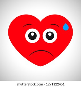 Dissatisfied sweaty cartoon heart. Symbol of Love. Vector illustration