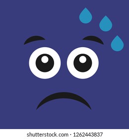 Dissatisfied Sweaty Face On Color Background. Vector Illustration