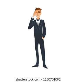 Dissatisfied Young Man In Office Formal Suit With Face Palm Gesture. Dissapointed, Annoyed Expression Of Male Character. Vector Cartoon Illustration