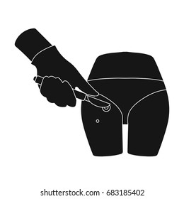 Dissection of a boil on the buttock of a man. Surgery single icon in black style vector symbol stock illustration web.